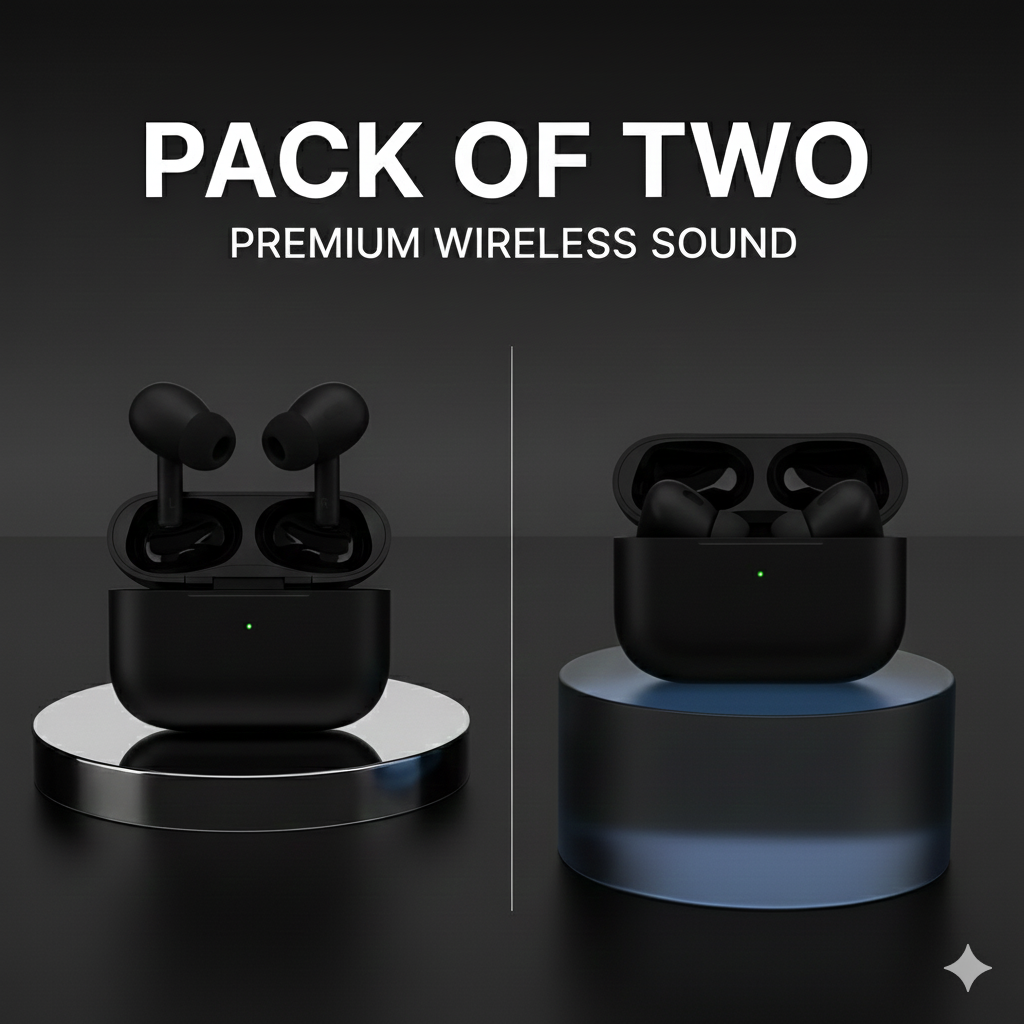 PACK OF TWO earbuds Black– Wireless Bluetooth Earbuds with Active Noise Cancellation & Long Battery Life