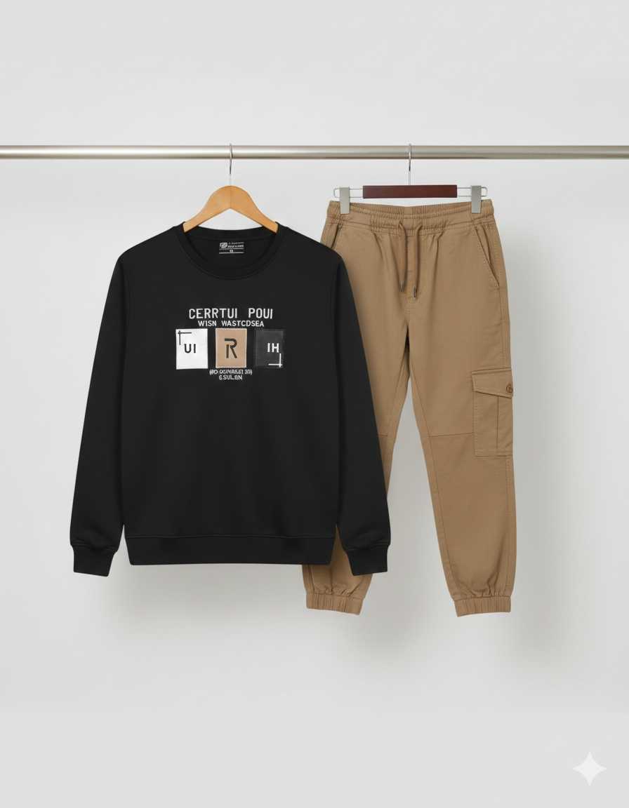 Pair of Winter Trouser Shirt Black and Camal color combo