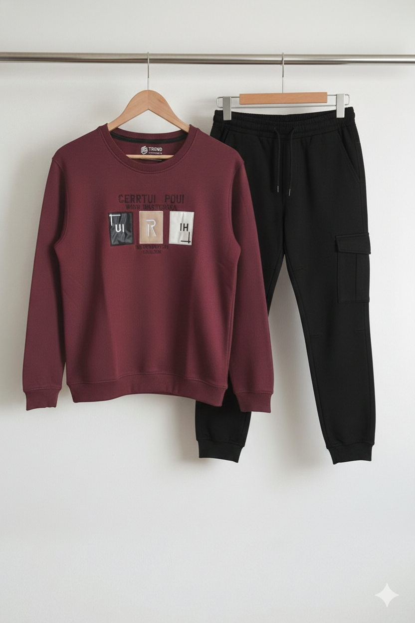 Pair of Winter Trouser Shirt Mehron and Black color combo