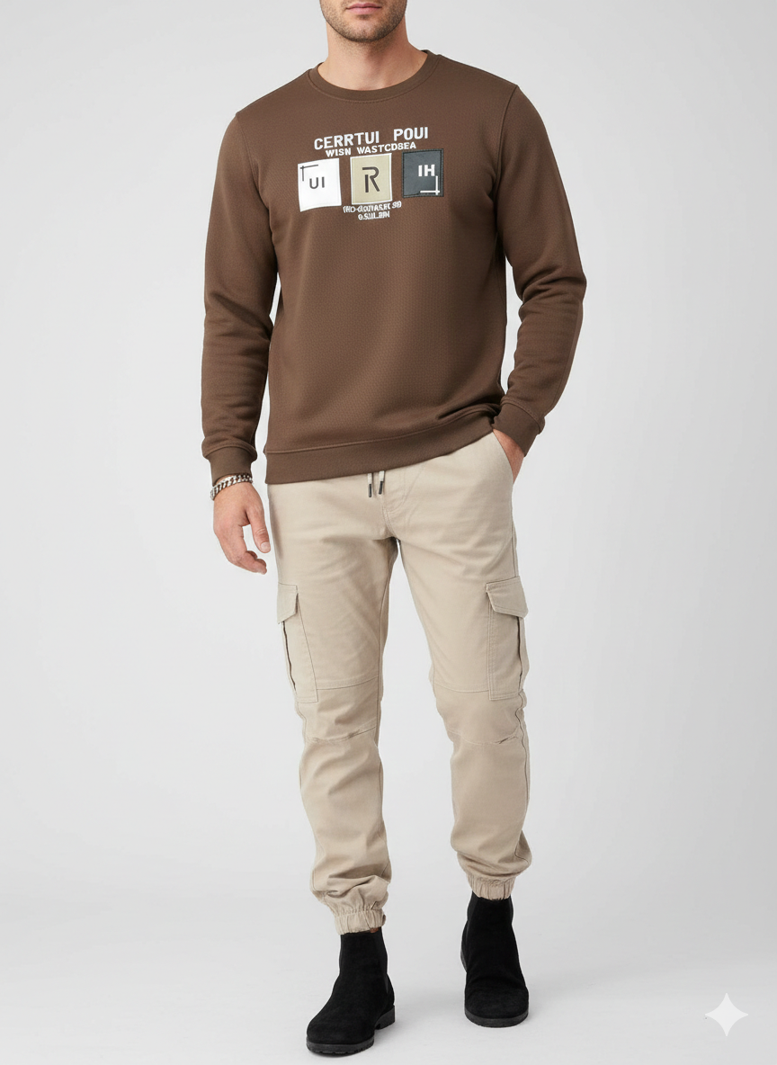 Pair of Winter Trouser Shirt Dark Brwon and Cream color combo